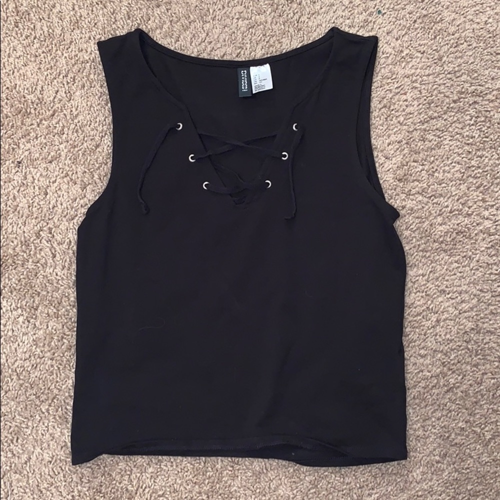 Black tank top with crisscross front